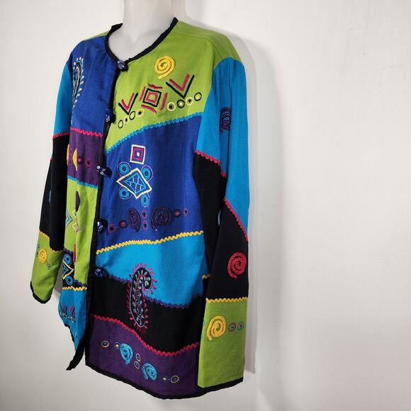 Vintage 90s Allure Womens Jacket Blazer Patchwork Hippie Artsy Embroidered Small - Picture 5 of 12
